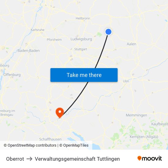 Oberrot to Verwaltungsgemeinschaft Tuttlingen map