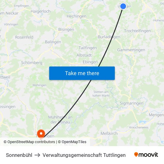 Sonnenbühl to Verwaltungsgemeinschaft Tuttlingen map