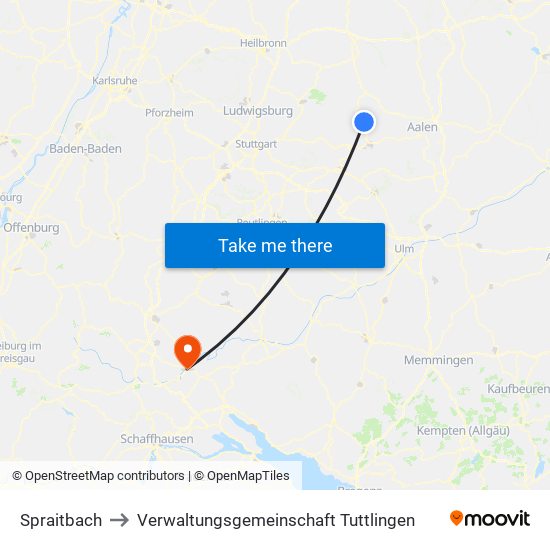 Spraitbach to Verwaltungsgemeinschaft Tuttlingen map