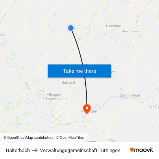 Haiterbach to Verwaltungsgemeinschaft Tuttlingen map