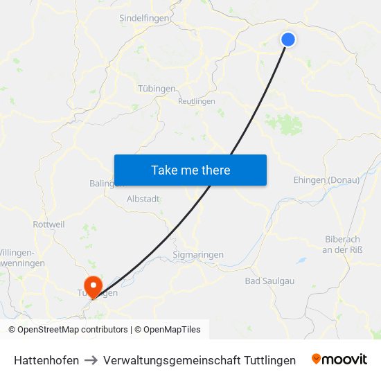 Hattenhofen to Verwaltungsgemeinschaft Tuttlingen map