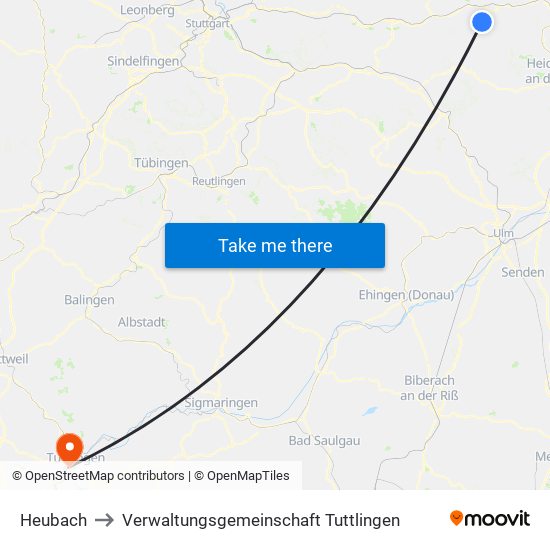 Heubach to Verwaltungsgemeinschaft Tuttlingen map