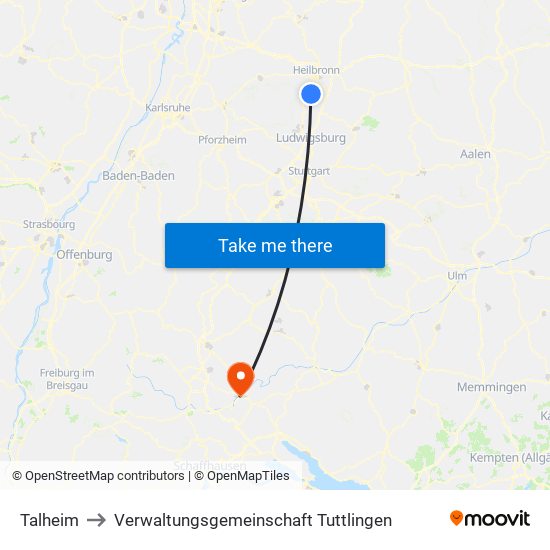 Talheim to Verwaltungsgemeinschaft Tuttlingen map
