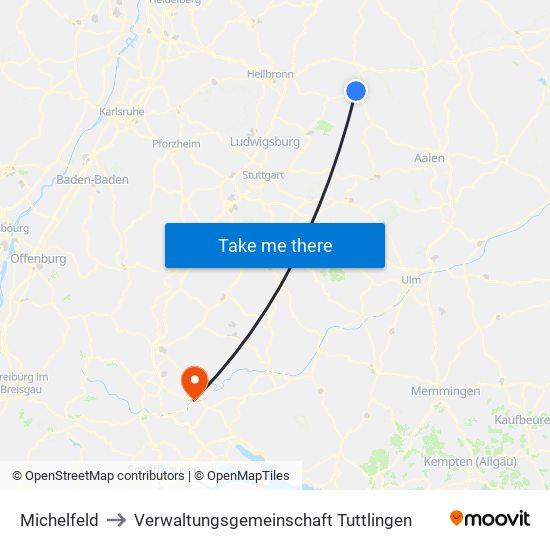 Michelfeld to Verwaltungsgemeinschaft Tuttlingen map