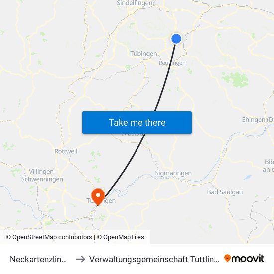 Neckartenzlingen to Verwaltungsgemeinschaft Tuttlingen map