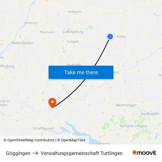 Göggingen to Verwaltungsgemeinschaft Tuttlingen map