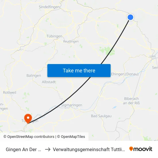 Gingen An Der Fils to Verwaltungsgemeinschaft Tuttlingen map