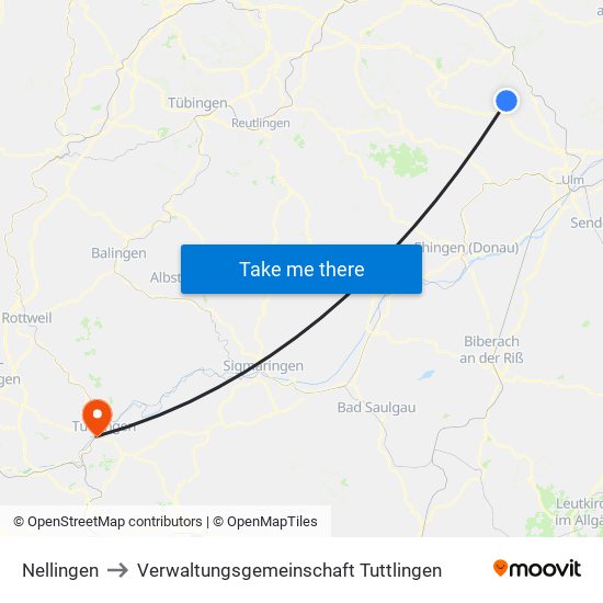 Nellingen to Verwaltungsgemeinschaft Tuttlingen map