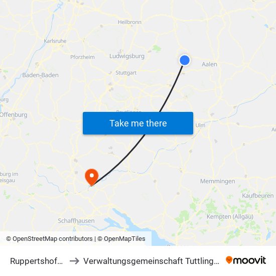Ruppertshofen to Verwaltungsgemeinschaft Tuttlingen map