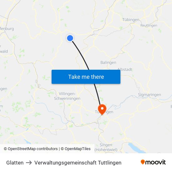 Glatten to Verwaltungsgemeinschaft Tuttlingen map