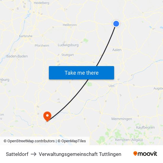 Satteldorf to Verwaltungsgemeinschaft Tuttlingen map