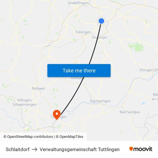 Schlaitdorf to Verwaltungsgemeinschaft Tuttlingen map