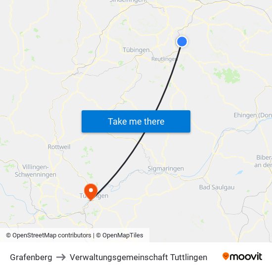 Grafenberg to Verwaltungsgemeinschaft Tuttlingen map