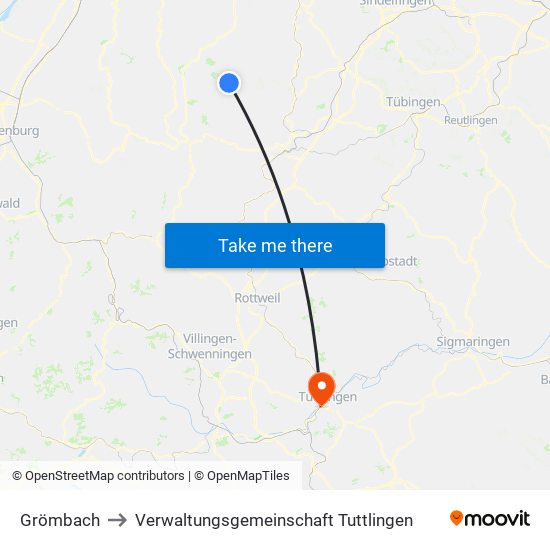 Grömbach to Verwaltungsgemeinschaft Tuttlingen map