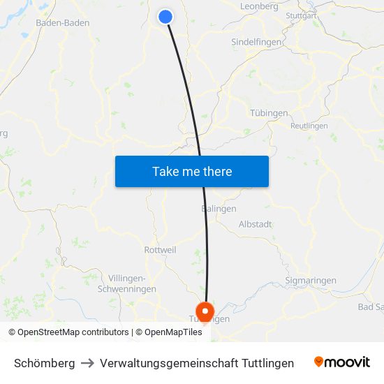 Schömberg to Verwaltungsgemeinschaft Tuttlingen map