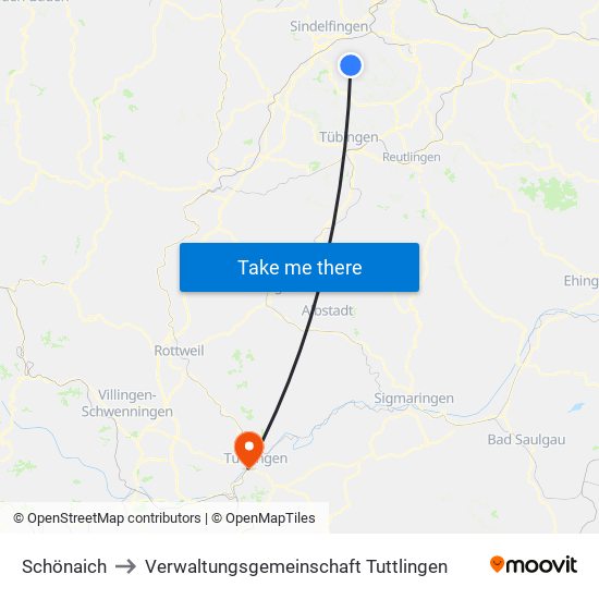 Schönaich to Verwaltungsgemeinschaft Tuttlingen map