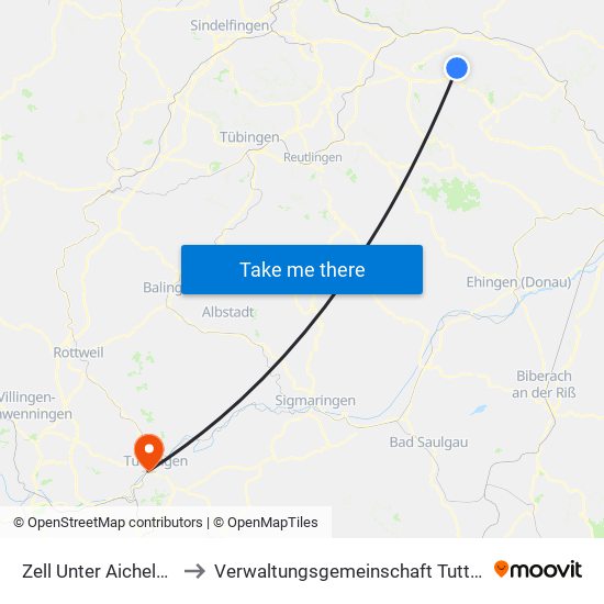 Zell Unter Aichelberg to Verwaltungsgemeinschaft Tuttlingen map