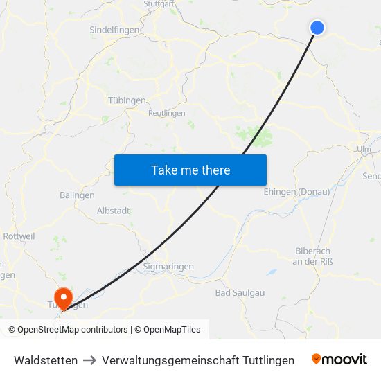 Waldstetten to Verwaltungsgemeinschaft Tuttlingen map