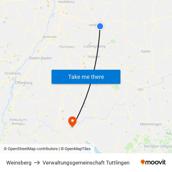 Weinsberg to Verwaltungsgemeinschaft Tuttlingen map