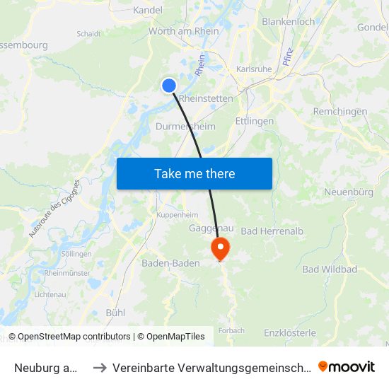 Neuburg am Rhein to Vereinbarte Verwaltungsgemeinschaft Gernsbach map