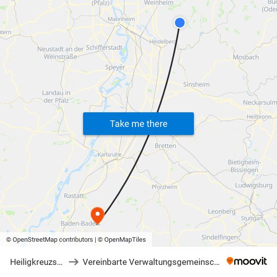 Heiligkreuzsteinach to Vereinbarte Verwaltungsgemeinschaft Gernsbach map