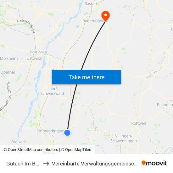 Gutach Im Breisgau to Vereinbarte Verwaltungsgemeinschaft Gernsbach map