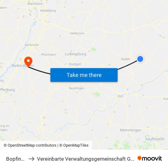 Bopfingen to Vereinbarte Verwaltungsgemeinschaft Gernsbach map