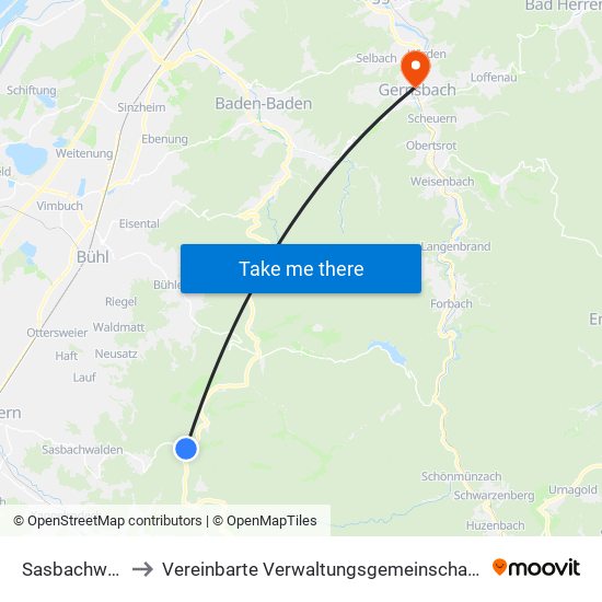 Sasbachwalden to Vereinbarte Verwaltungsgemeinschaft Gernsbach map