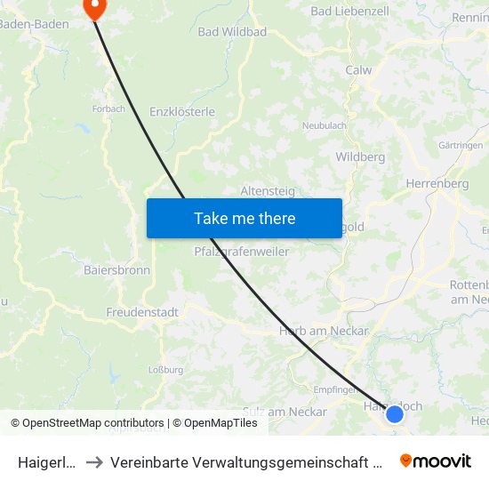 Haigerloch to Vereinbarte Verwaltungsgemeinschaft Gernsbach map