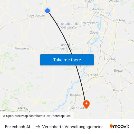 Enkenbach-Alsenborn to Vereinbarte Verwaltungsgemeinschaft Gernsbach map