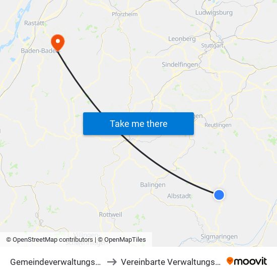 Gemeindeverwaltungsverband Gammertingen to Vereinbarte Verwaltungsgemeinschaft Gernsbach map