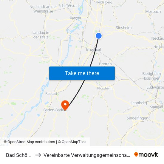 Bad Schönborn to Vereinbarte Verwaltungsgemeinschaft Gernsbach map