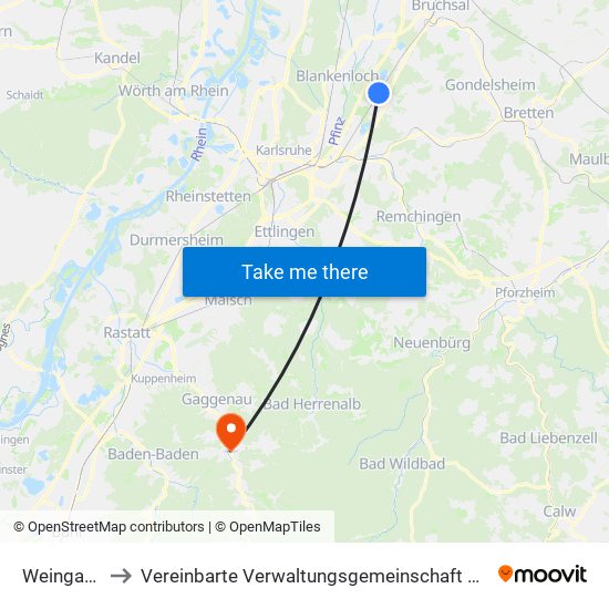 Weingarten to Vereinbarte Verwaltungsgemeinschaft Gernsbach map