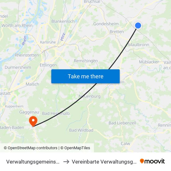 Verwaltungsgemeinschaft Oberderdingen to Vereinbarte Verwaltungsgemeinschaft Gernsbach map
