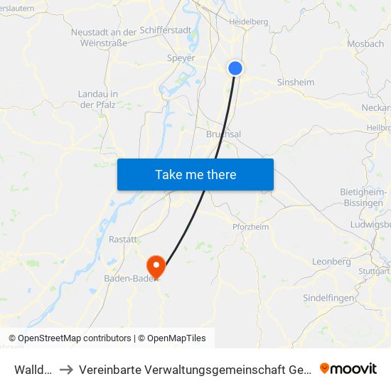 Walldorf to Vereinbarte Verwaltungsgemeinschaft Gernsbach map