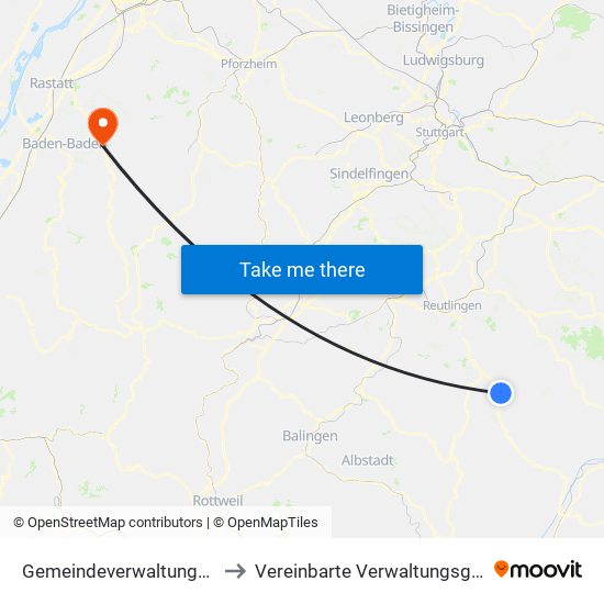 Gemeindeverwaltungsverband Engstingen to Vereinbarte Verwaltungsgemeinschaft Gernsbach map