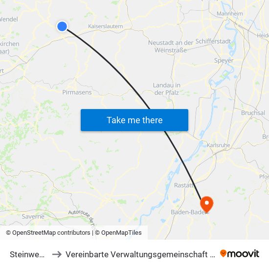 Steinwenden to Vereinbarte Verwaltungsgemeinschaft Gernsbach map