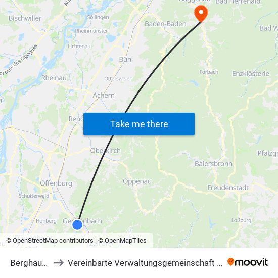 Berghaupten to Vereinbarte Verwaltungsgemeinschaft Gernsbach map