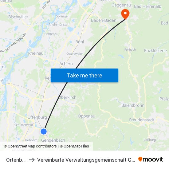 Ortenberg to Vereinbarte Verwaltungsgemeinschaft Gernsbach map