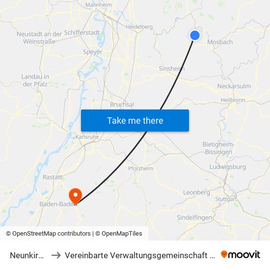 Neunkirchen to Vereinbarte Verwaltungsgemeinschaft Gernsbach map
