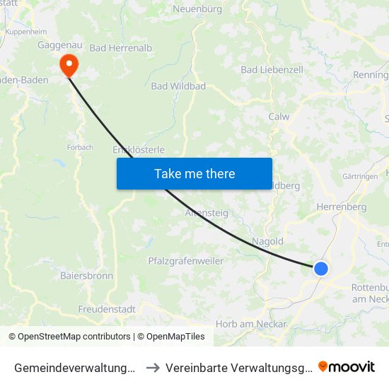 Gemeindeverwaltungsverband Oberes Gäu to Vereinbarte Verwaltungsgemeinschaft Gernsbach map