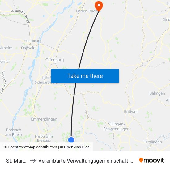 St. Märgen to Vereinbarte Verwaltungsgemeinschaft Gernsbach map