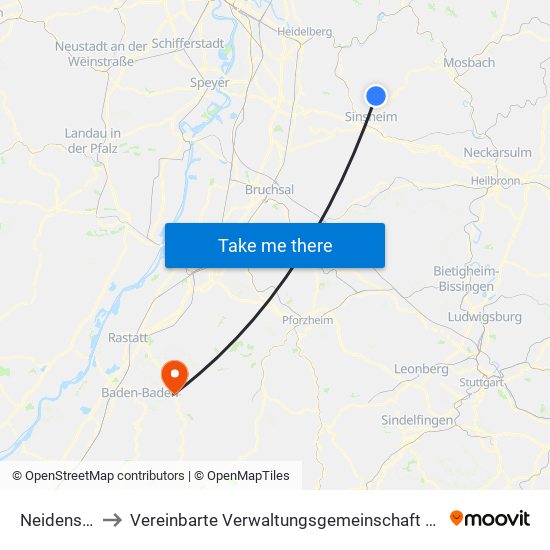 Neidenstein to Vereinbarte Verwaltungsgemeinschaft Gernsbach map