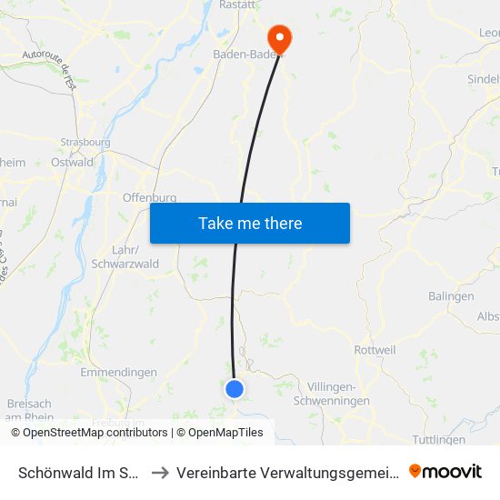 Schönwald Im Schwarzwald to Vereinbarte Verwaltungsgemeinschaft Gernsbach map