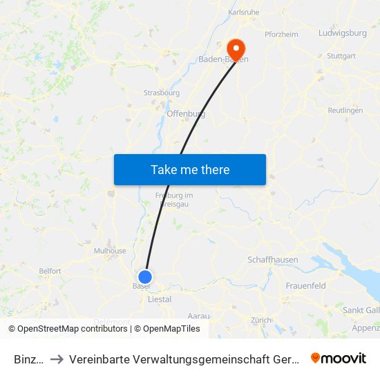 Binzen to Vereinbarte Verwaltungsgemeinschaft Gernsbach map