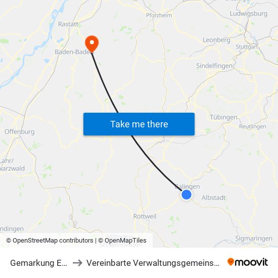 Gemarkung Endingen to Vereinbarte Verwaltungsgemeinschaft Gernsbach map