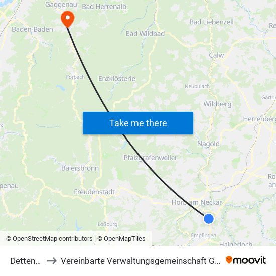 Dettensee to Vereinbarte Verwaltungsgemeinschaft Gernsbach map