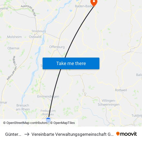 Günterstal to Vereinbarte Verwaltungsgemeinschaft Gernsbach map