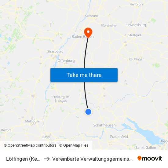 Löffingen (Kernstadt) to Vereinbarte Verwaltungsgemeinschaft Gernsbach map