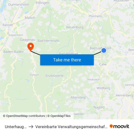 Unterhaugstett to Vereinbarte Verwaltungsgemeinschaft Gernsbach map